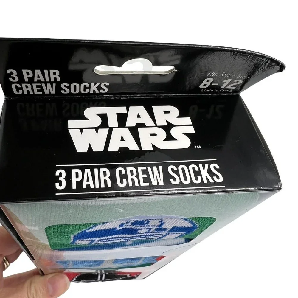 Disney Star Wars Men's Crew Socks 3 Pack Shoe Size 8-12 Bioworld Christmas Theme - Picture 3 of 12